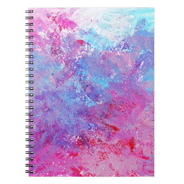 Carnet Texture créative bleu-rose, taches de peinture. (Devant)