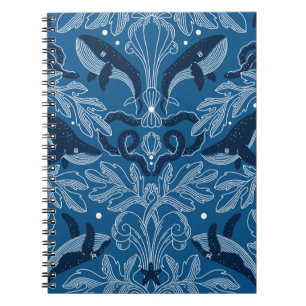 Carnet Texture de damas nautiques avec baleines, vintag m
