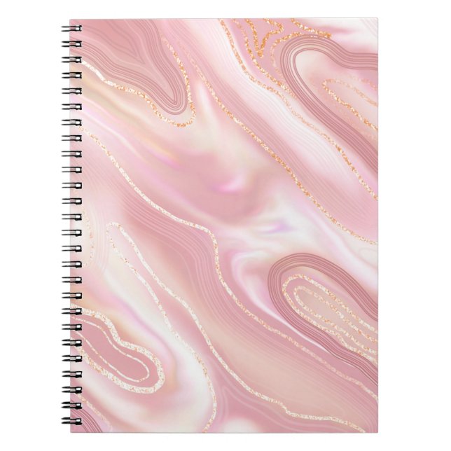 Carnet Texture élégante en marbre. Rose or liquide brilla (Devant)