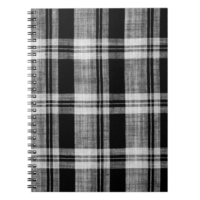 Carnet Texture en tissu blanc et noir à damiers plaid pou (Devant)