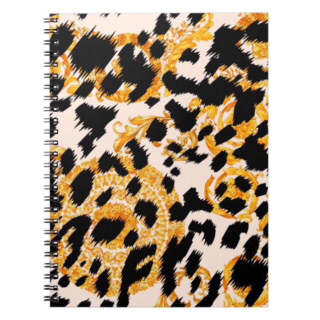 Carnet Texture léopard avec motif baroque or (Devant)