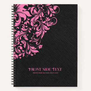 Carnet Texture Lin Noir Avec Dentelle Florale Rose