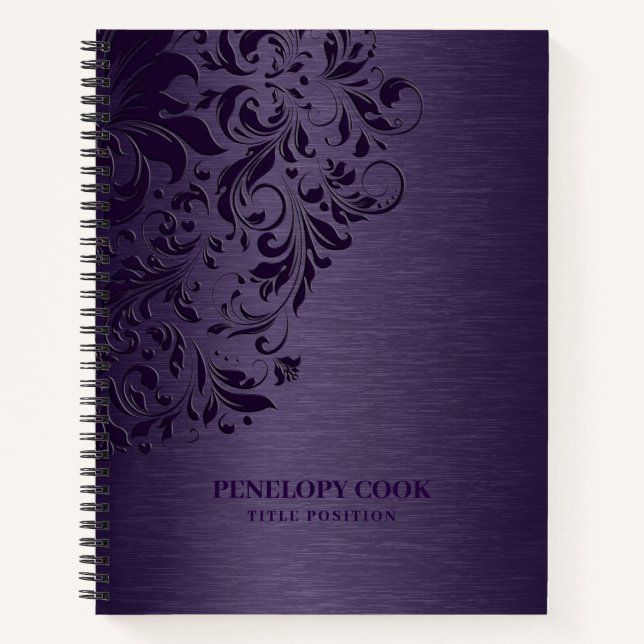 Carnet Texture Métallique Violet Avec Dentelle Florale Vi (Devant)