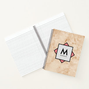 Carnet Texture rocheuse en marbre rose avec nom et monogr