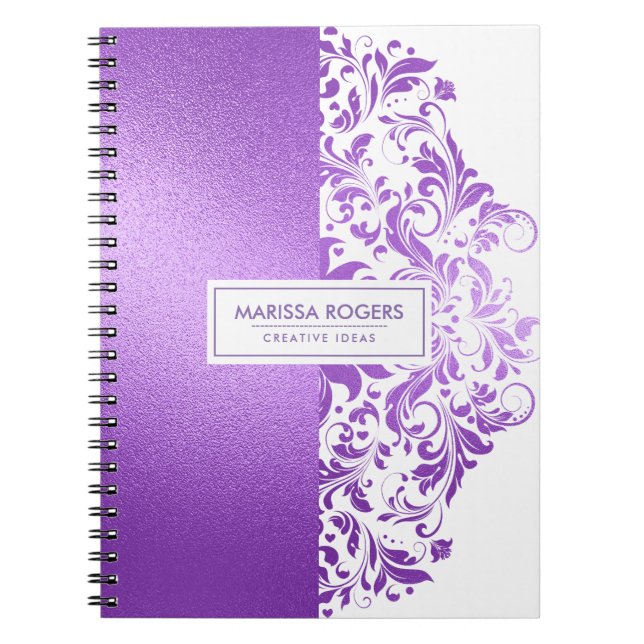 Carnet Texture violette moderne et torsades sur blanc (Devant)