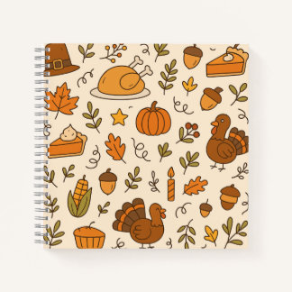 Carnet Thanksgiving Doodles Seamless Pattern