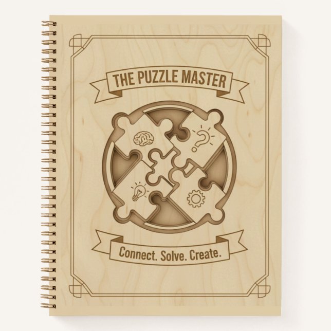 Carnet The Puzzle Master Connect Solve Create Wood  (Devant)