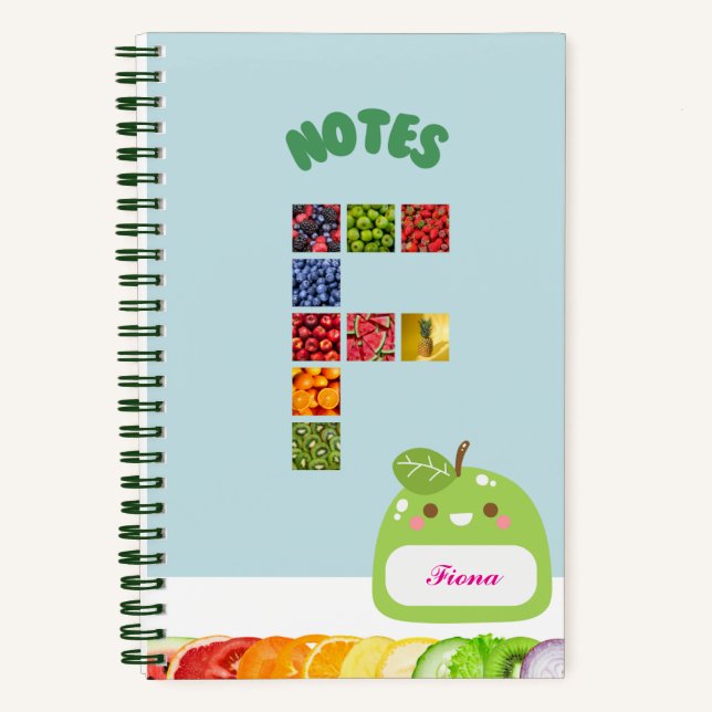 Carnet Thème Fruit - Initiale personnalisée F (Recto)