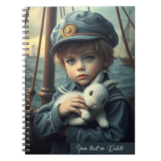 Carnet Thème nautique Garçon tenant son jouet lapin perso
