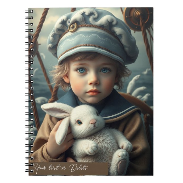 Carnet Thème nautique Garçon tenant son lapin jouet perso (Devant)