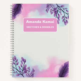 Carnet Tiedye en bandes rose pastel Art de nom esquisse