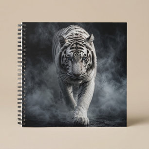 Carnet Tigre Blanc Marchant à Travers la Fumée