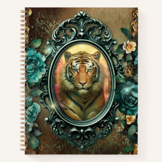 Carnet Tigre mystique en cadre orange avec Roses verts