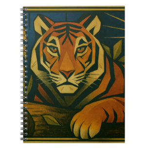 Carnet Tigre stylisé dans le cadre ornemental Sunburst