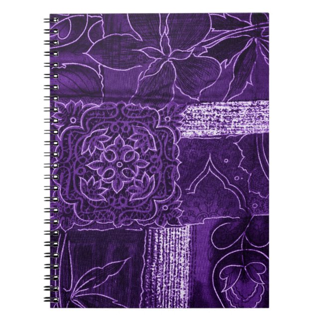 Carnet Tissu de Patchwork Floral Violet (Devant)
