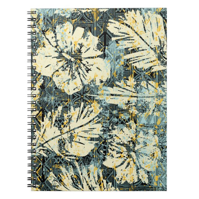 Carnet tissu d'hibiscus de style hawaïen avec dos tribal (Devant)