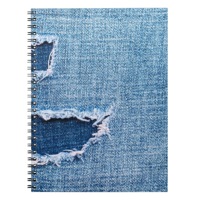 Carnet Tissu en denim déchiré, teintes bleues. (Devant)