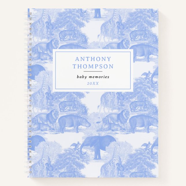 Carnet Toile Bleue Animaux Safari Chinoiserie Baby Boy (Devant)