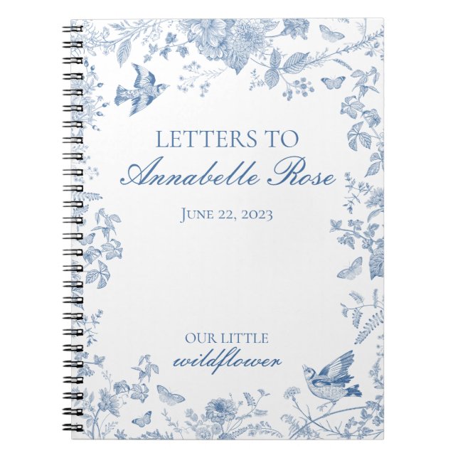 Carnet Toile Bleue De Jouy Lettres florales à Fille d'ann (Devant)