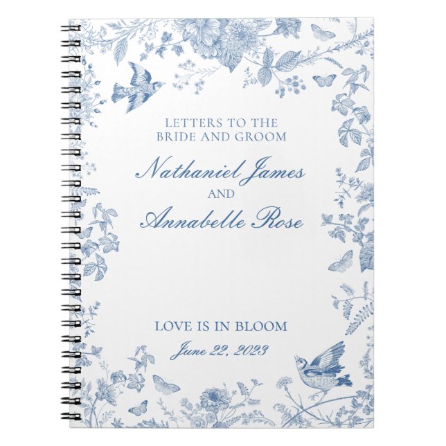 Carnet Toile Bleue De Jouy Lettres Mariages Mariée et Sal (Devant)