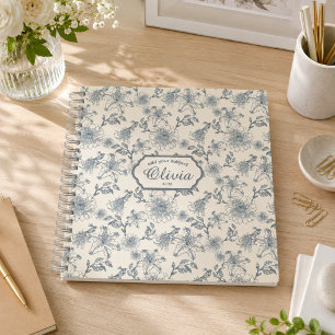 Carnet Toile de Jouy botanique oiseaux campagne rustique 