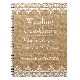 Carnet Toile de jute de pays et mariage blanc de dentelle
