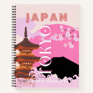Carnet Tokyo Japan Travel Art, Retro Travel Art, Rose