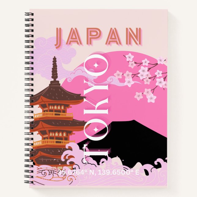 Carnet Tokyo Japan Travel Art, Retro Travel Art, Rose (Devant)