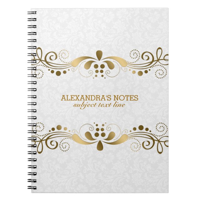 Carnet Tons or blanc et élégant Cadre en dentelle florale (Devant)
