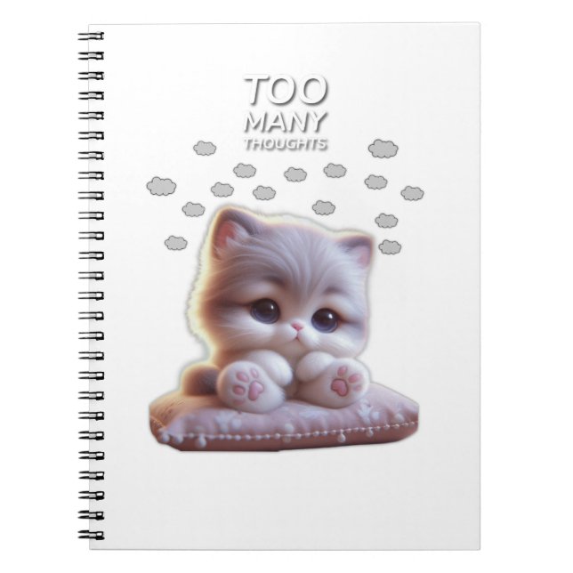 Carnet Too Many Thoughts Cat Notebook – Cute Overthinking (Devant)