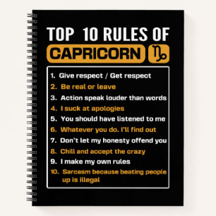 Carnet Top 10 Règles De Capricorne, Capricorn Faits Trait