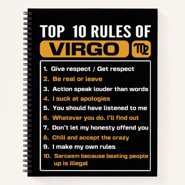 Carnet Top 10 rules of Virgo, Funny Virgo Facts, Zodiac A (Devant)