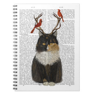Carnet Tortoiseshell Cat with Antlers and Red Birds