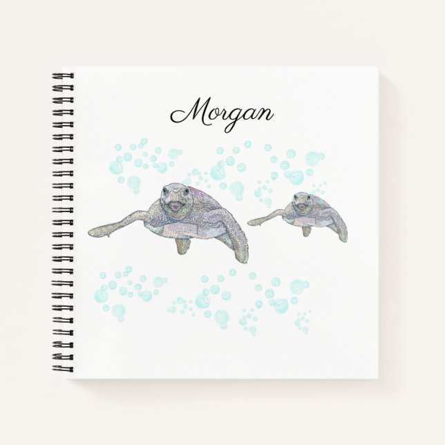 Carnet Tortue de mer Dessin original coloré Personnalisé (Devant)