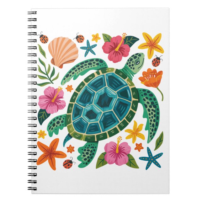 Carnet Tortue de mer florale Boho (Devant)