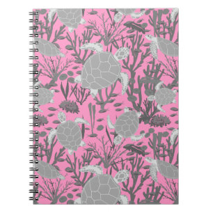 Carnet Tortue de mer rose et gris Motif moderne Sea Life