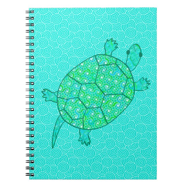 Carnet Tortue tourbée arabesque - nuances de vert (Devant)