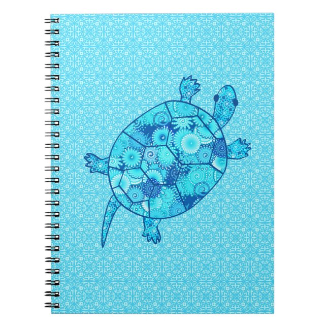 Carnet Tortue tourbée fractale - cobalt et bleu turquoise (Devant)