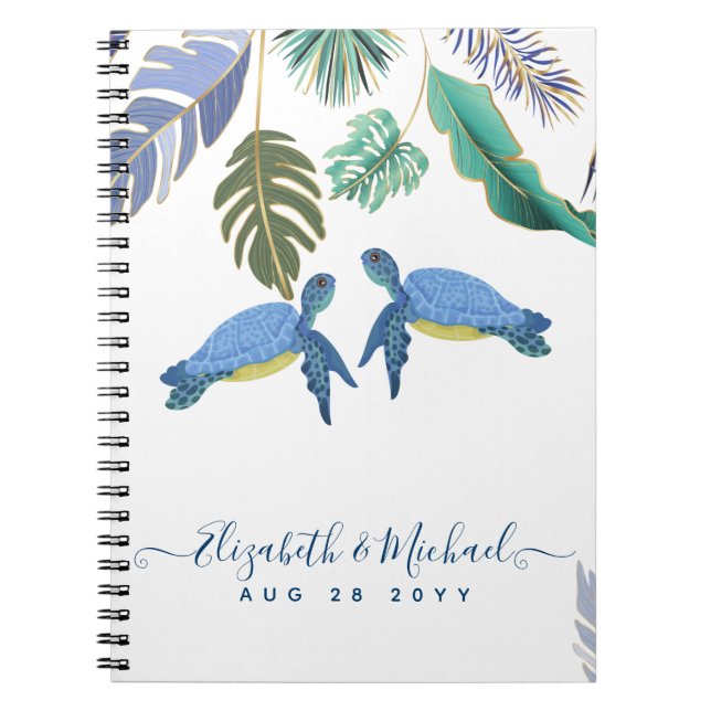 Carnet Tortues de mer Mariage bleu jaune (Devant)
