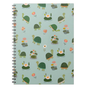 Carnet Tortues & nénuphars sur fond vert pistache