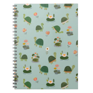 Carnet Tortues & nénuphars sur fond vert pistache