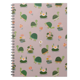 Carnet Tortues & nénuphars sur gris clair rose