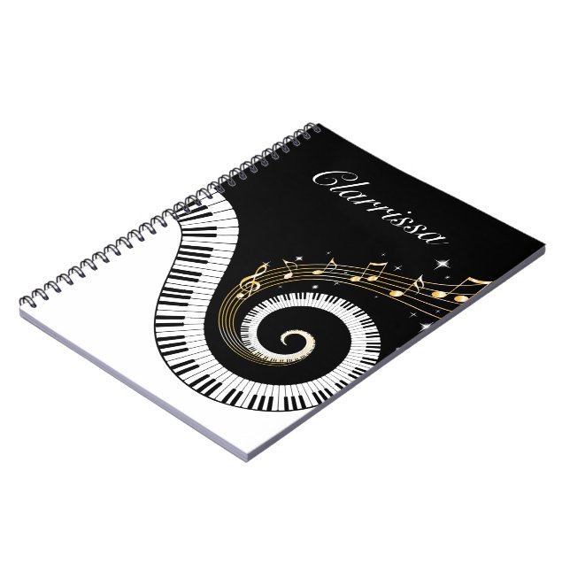 Carnet Touches de piano et notes de musique d'or (Côté gauche)