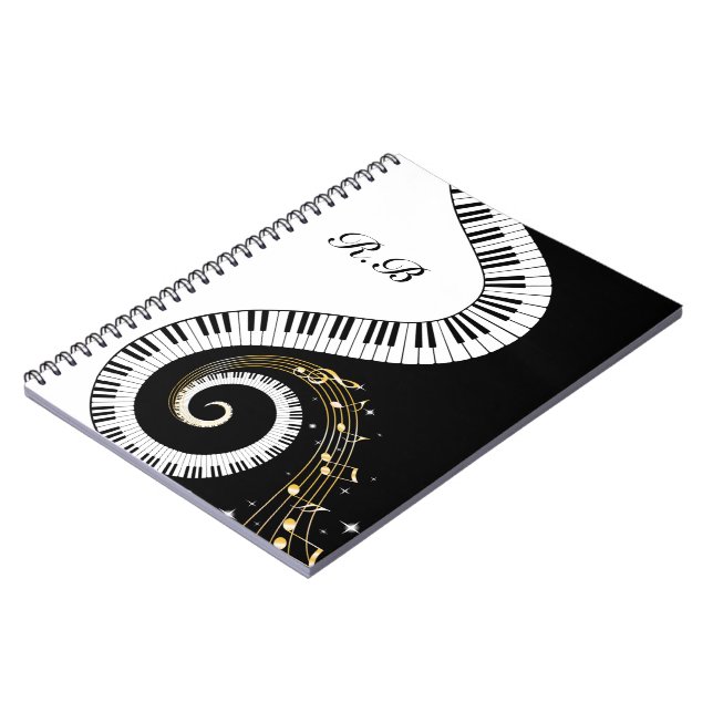 Carnet Touches de piano Monogram et notes musicales (Côté gauche)