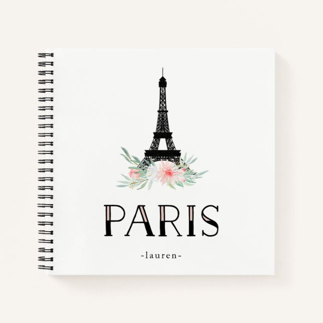 Carnet Tour Eiffel branchée et Fleurs Roses Rouges | Pari (Devant)