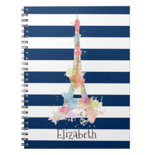 Carnet Tour Eiffel colorée Marine Bleu Stripes
