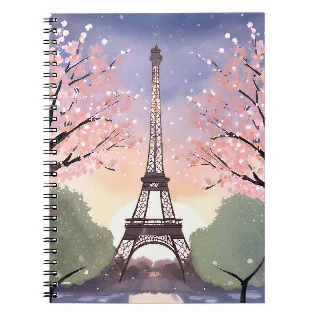 Carnet Tour Eiffel en fleurs | Aquarelle Paris France (Devant)