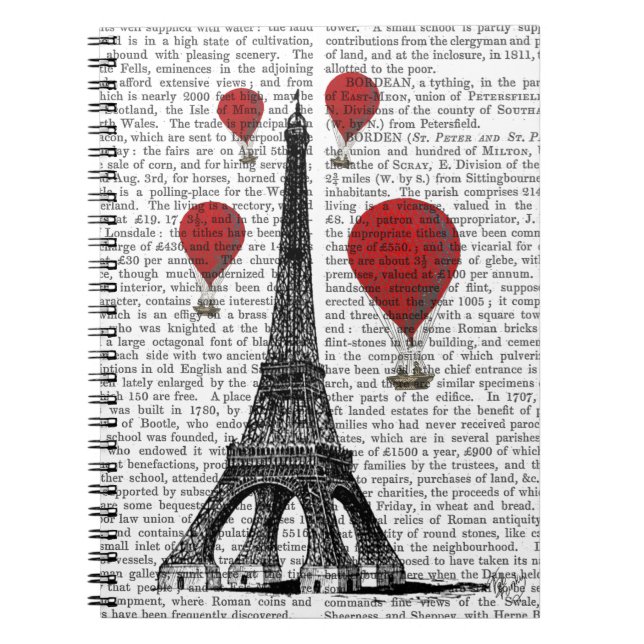 Carnet Tour Eiffel et Ballons rouges à air chaud (Devant)
