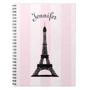 Carnet Tour Eiffel rose parisien chic de noir de rayure