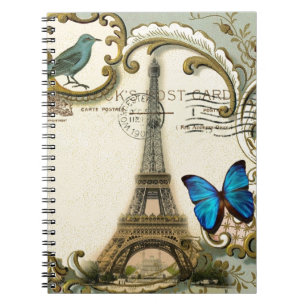 Carnet Tour Eiffel vintage de Paris de remous de bleu de